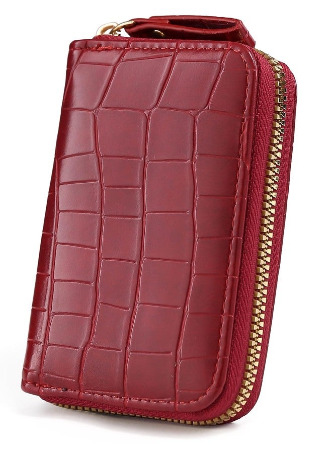 Elios Women's Card Holder Wallet Vegan Leather Card Holder Compact Ladies Purse with 9 Card Slots, and RFID Blocking | Zip Closure | Mini Purse for Women (Wine) - Image 1